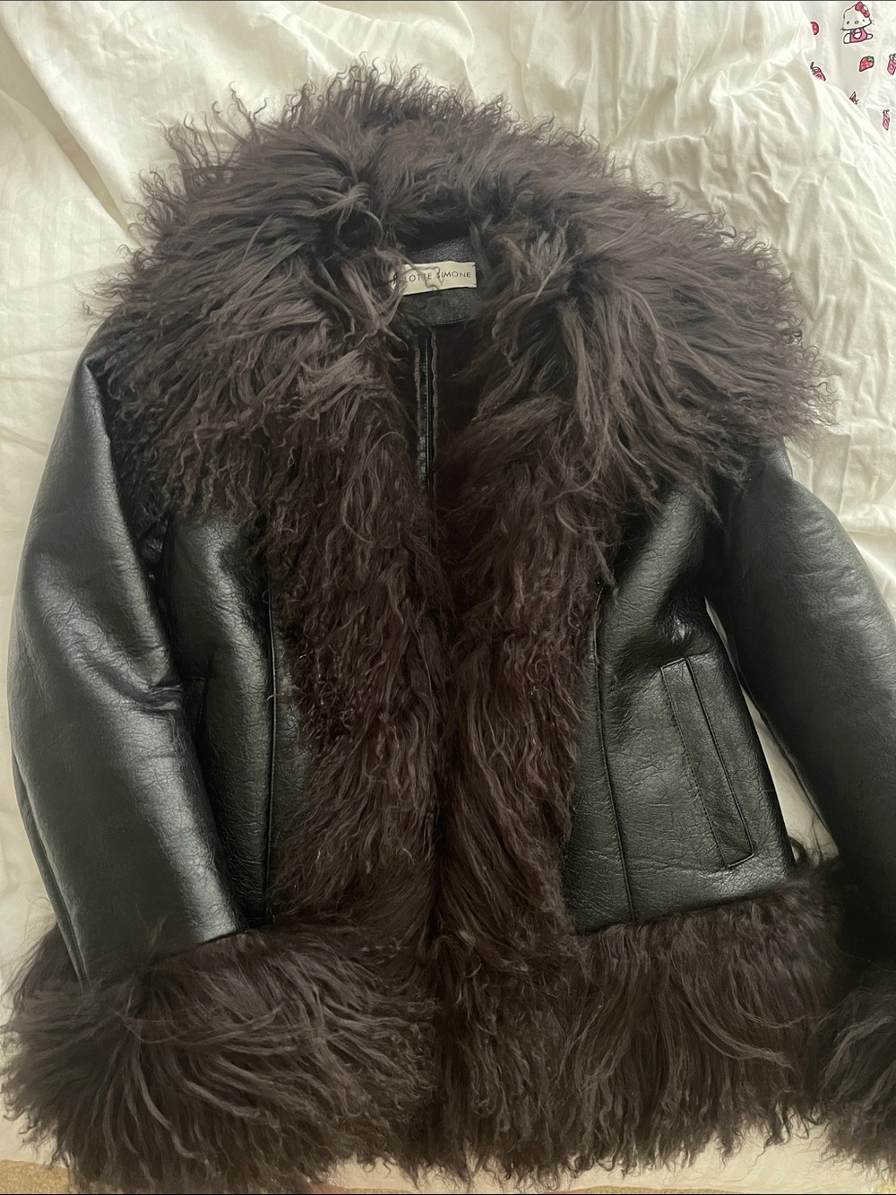 Charlotte Stone Black Leather Jacket with Dark Brown Fur Trim